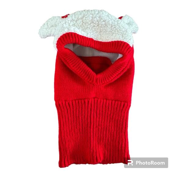 Red Lamb Knitted Winter Hat Hood Scarf Face Guard Toddler - Picture 6 of 7